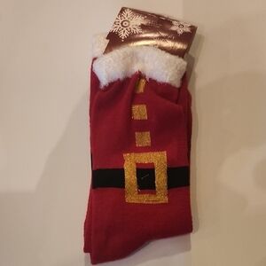 Holiday Santa Socks with Gold Buckle